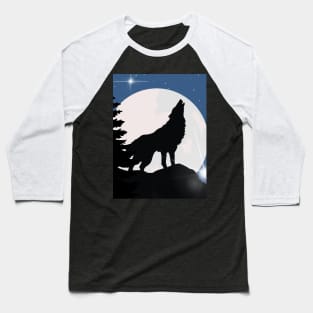 HOWLING WOLF IN THE WOODS UNDER NIGHT SKY AND STARS Baseball T-Shirt